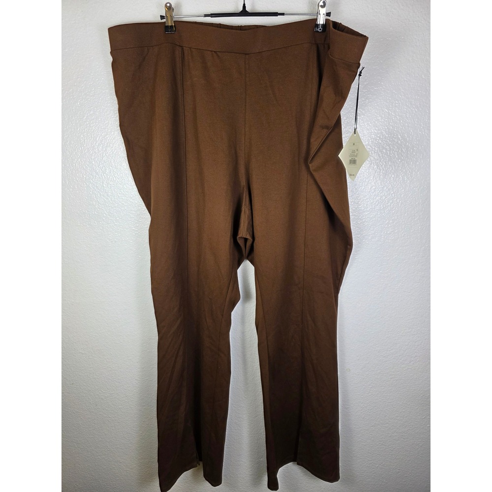 Ava & Viv Womens 3X Brown High‎ Rise Ponte Knit Pull On Pants Straight Leg